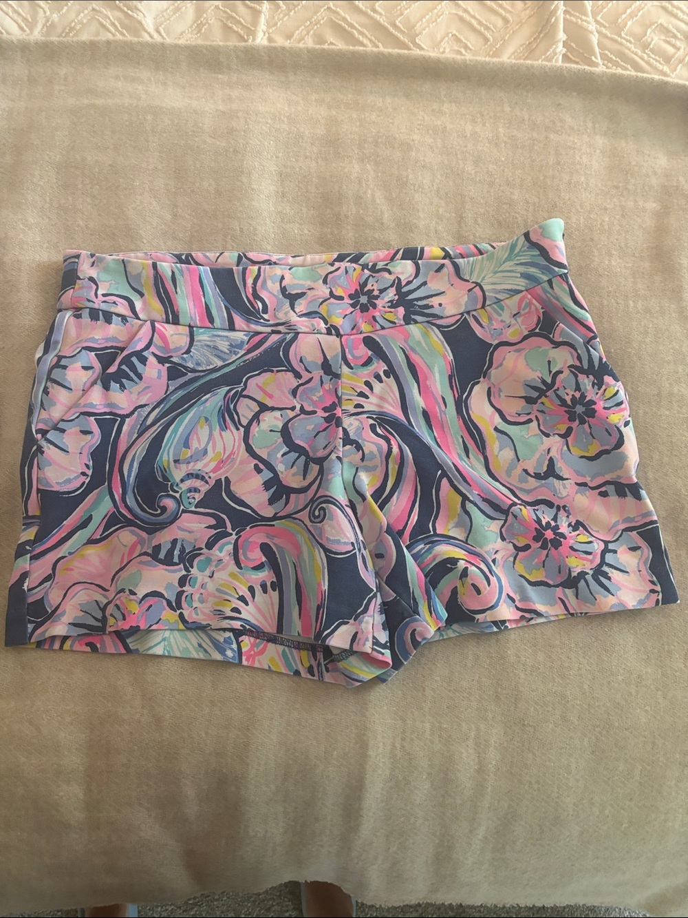 Lilly Pulitzer Navy Floral Print Bike Shorts with Pink & Mint